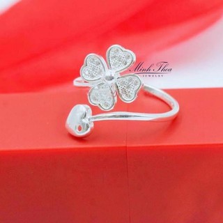 Nhẫn bạc nữ đẹp, nhẫn nữ bạc 925 hình cỏ 4 lá đính đá trang sức Minh Thoa JEWELRY