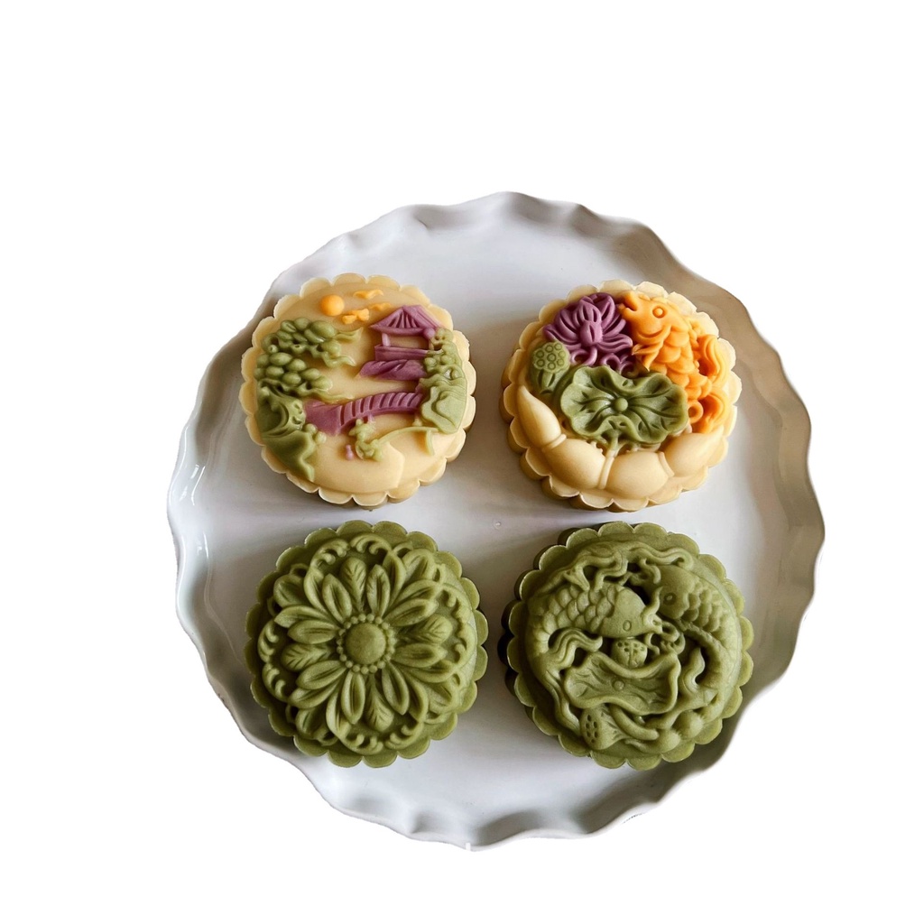 Khuôn trung thu lò xo 4 mặt Cá Sen Chùa 150g - 200g