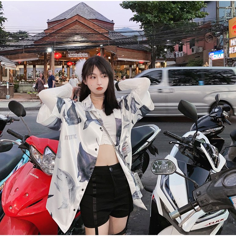 [Mã WASKT410K giảm 10K đơn 50K] [SIÊU NGẦU] Áo sơ mi CÁ MẬP phom to tay lỡ unisex cực ngầu sẵn kho (Sỉ từ 5sp bất kì) | BigBuy360 - bigbuy360.vn