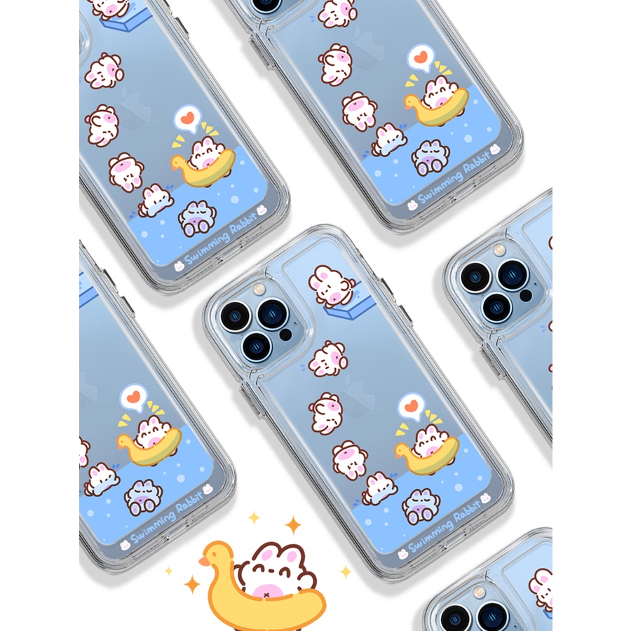 Ốp Điện Thoại Chống Sốc Họa Tiết Thỏ Bơi Lội Cho IPhone 11 13 12 X XS Pro Max XR 12 13