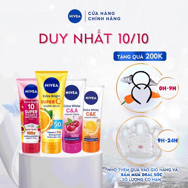 Bộ 4 Dưỡng Thể VITAMIN Sáng Da & Mờ Thâm Hiệu Quả Sau 7 ngày | Vitamin C | Vitamin E | Vitamin A (180 ml/chai)