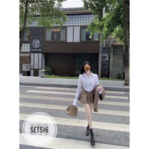 SET VEST ÁO CROPTOP VỚI VÁY 3 MÓN BIGSIZE