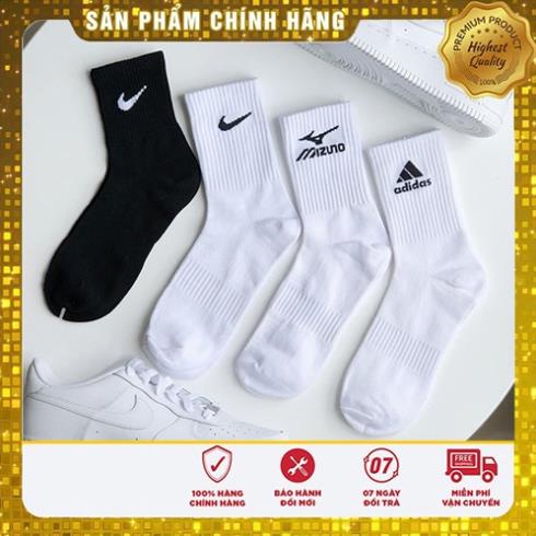 Tất Nike Cao Cổ  Vớ Nam Nữ Cổ Cao Ngắn Unisex Cao Cấp Trơn Màu Trắng Đen Thể Thao Dài Hàng Loại 1