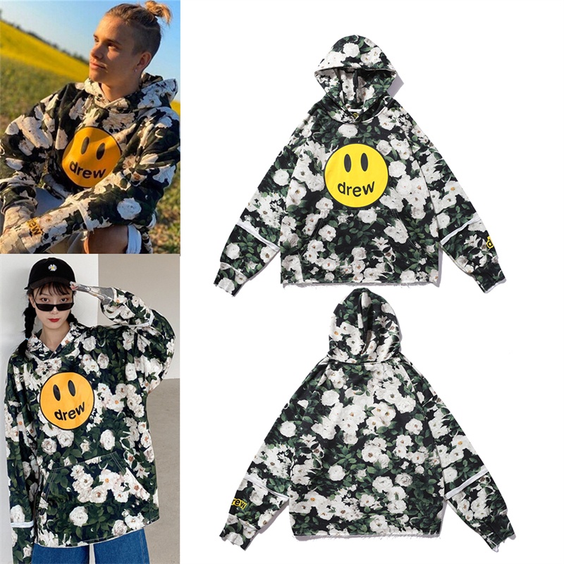 Áo Hoodie In Hình Hoa Hồng / Mặt Cười / Chữ Justin Bieber Drew Độc Đáo Thời Trang Cho Cặp Đôi