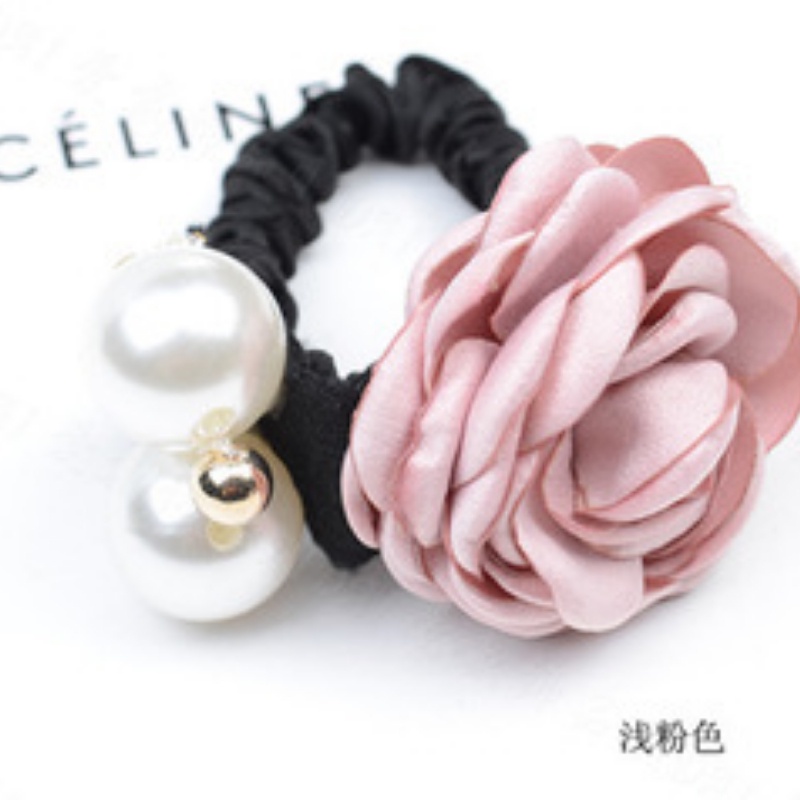 Dây cột tóc thiết kế co giãn đính hoa hồng ngọc trai thời trang