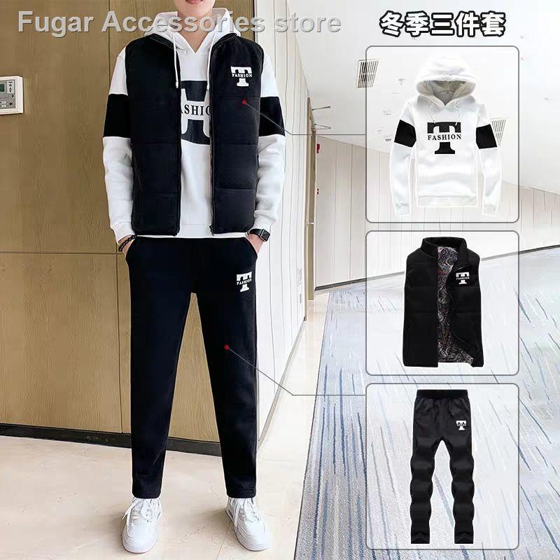 Set 3 món áo khoác quần dài vải nhung dày cho nam trẻ trung thời trang hàn quốc chủ đề thể thao