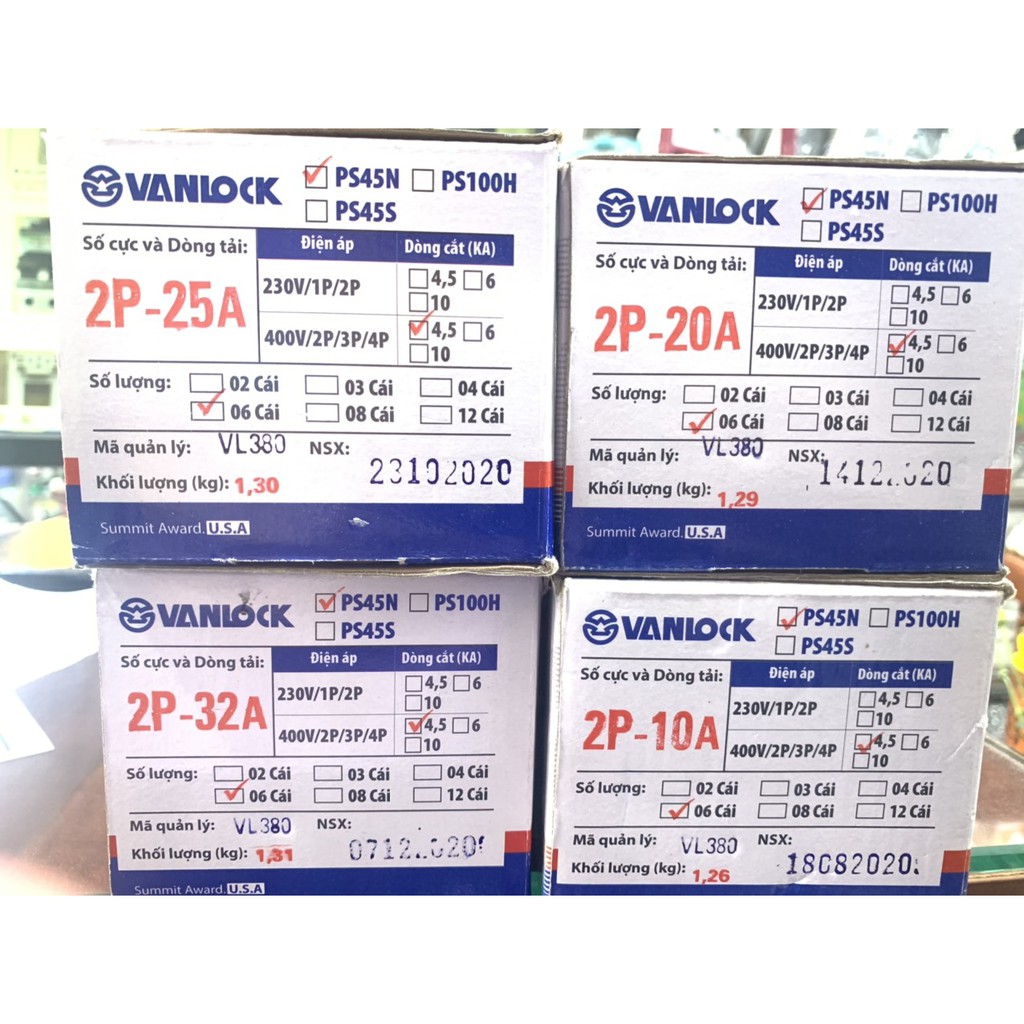 Cầu Dao,CB 2P, Sino Vanlock - 10A-20A-25A-32A-40A-50A-63A