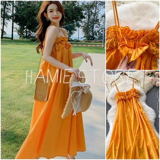 Váy 2 dây maxi đi biển đầm maxi dáng dài bèo chun ngực điệu đà HV150, váy suông dài qua gối đi du lịch đi chơi