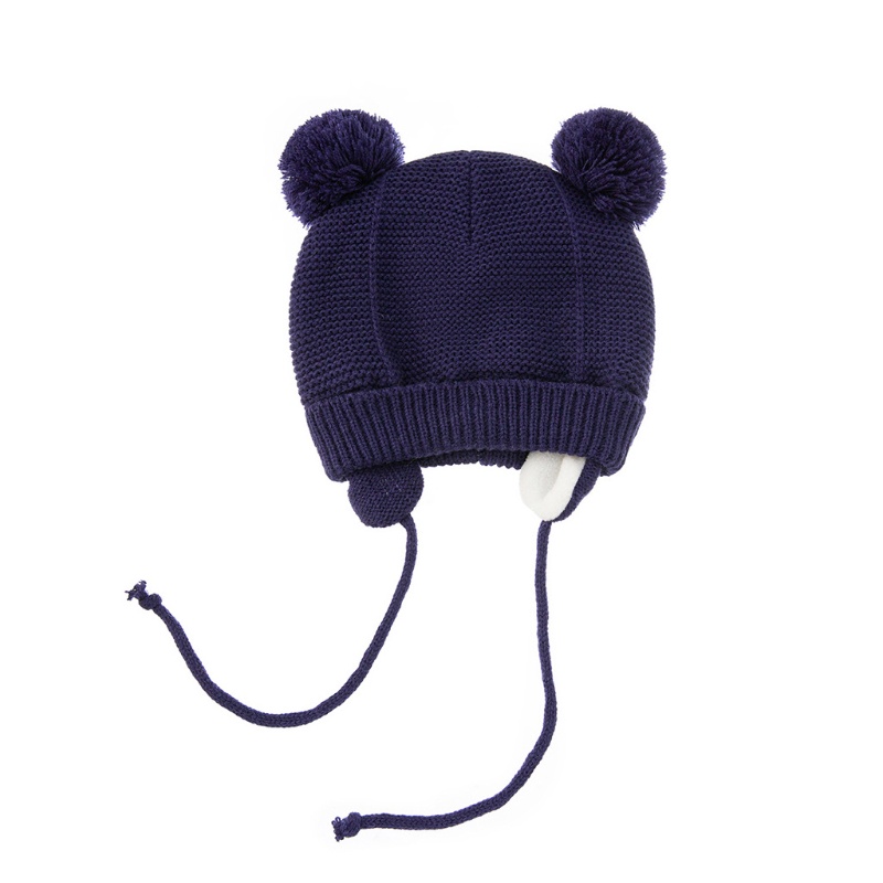 Bộ Mũ Beanie + Găng Tay Màu Trơn Giữ Ấm Mùa Đông Thiết Kế Tai Dễ Thương Cho Bé