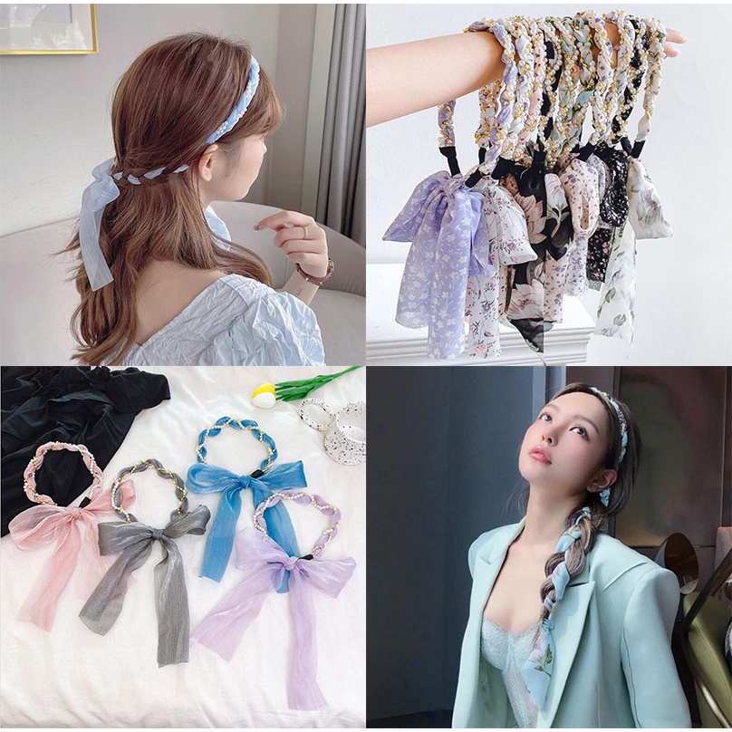 Dây Buộc Tóc Vải Lụa Đính Ngọc Trai Giả Phong Cách Hàn Quốc Dành Cho Nữ