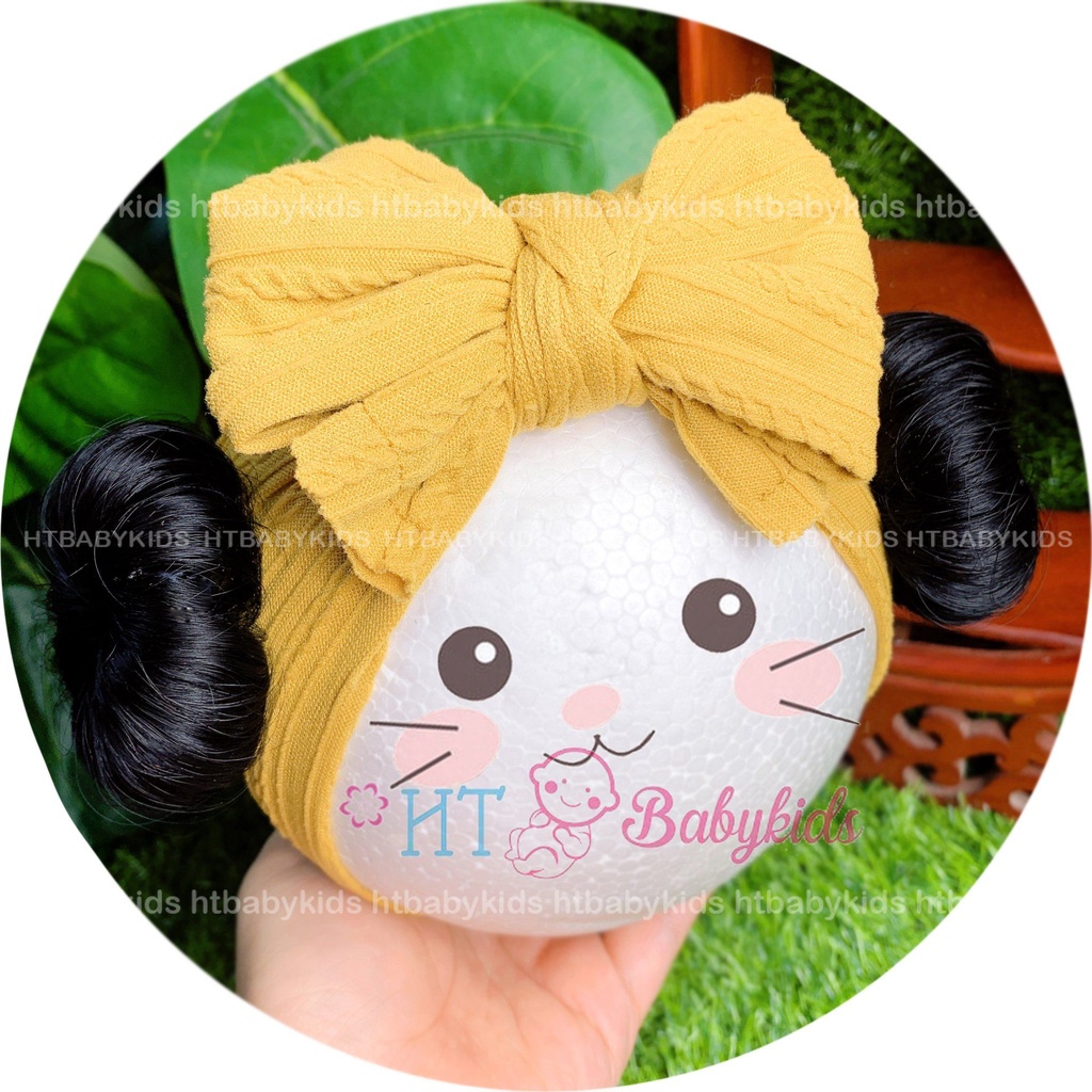 Băng Đô Turban Cho Bé Gái Đầy Tháng Thôi Nôi Kiểu Tóc Giả Hai Bên
