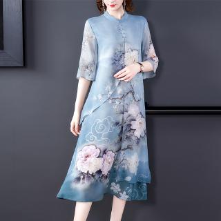 Đầm Lụa Dáng Dài Cổ Đứng Tay Lỡ Kiểu Retro Thời Trang 2020