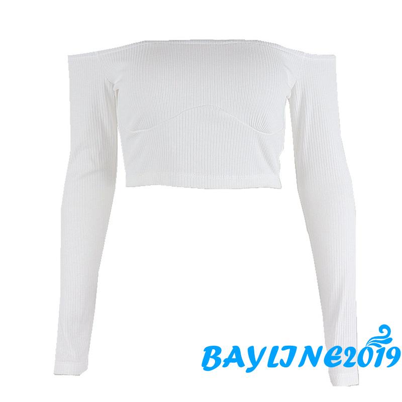Áo Croptop Tay Dài Hở Vai Màu Sắc Trơn Dành Cho Nữ