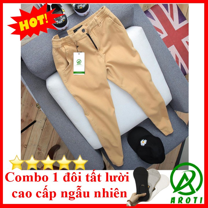 Quần Kaki Nam Đẹp AROTI Ống Suông Dài Rộng Vải Kaki Cao Cấp Mềm Mịn,Co Giãn Tốt Dáng Âu Đứng,Công Sở,Lưng Thun QK045+tất