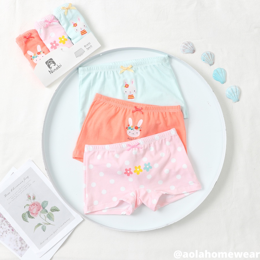 Quần chip đùi bé gái mặc váy vải cotton size nhỏ 100-120 Ninabi NNBN22, combo 3 quần lót cho bé gái