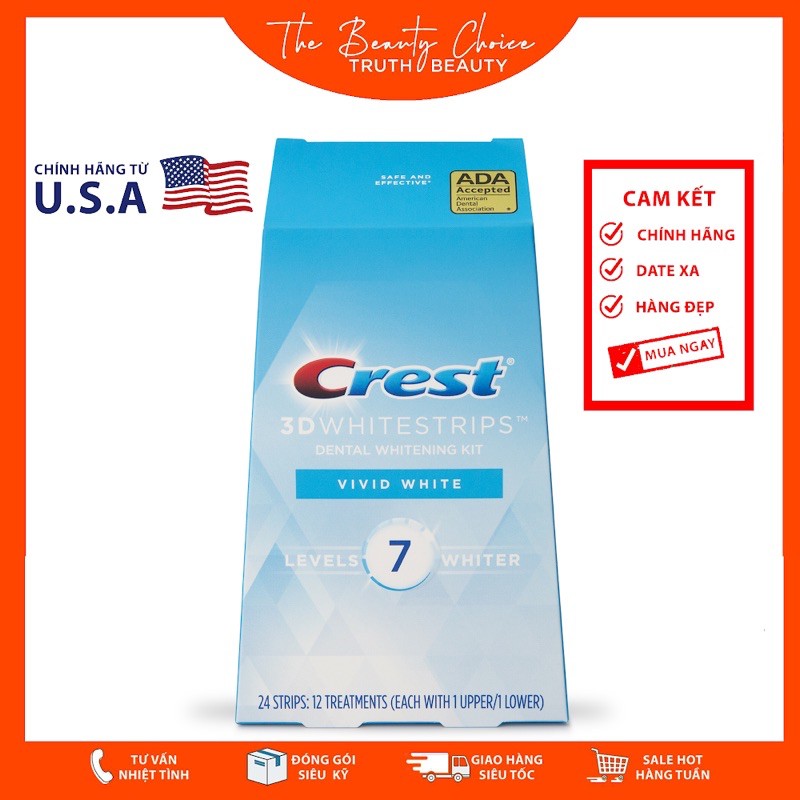 Miếng dán trắng răng Crest 3D Whitestrips Vivid White (12 ngày)