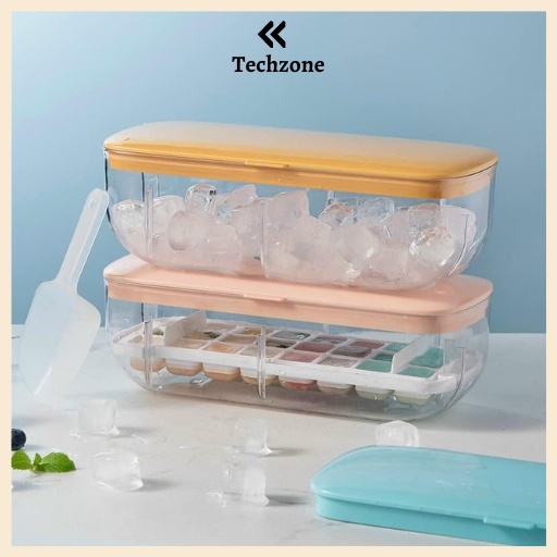 Hộp Khay Đá SILICON 2 Tầng Có Lắp Đậy Siêu Tiện Lợi An Toàn Khi Để Tủ Lạnh