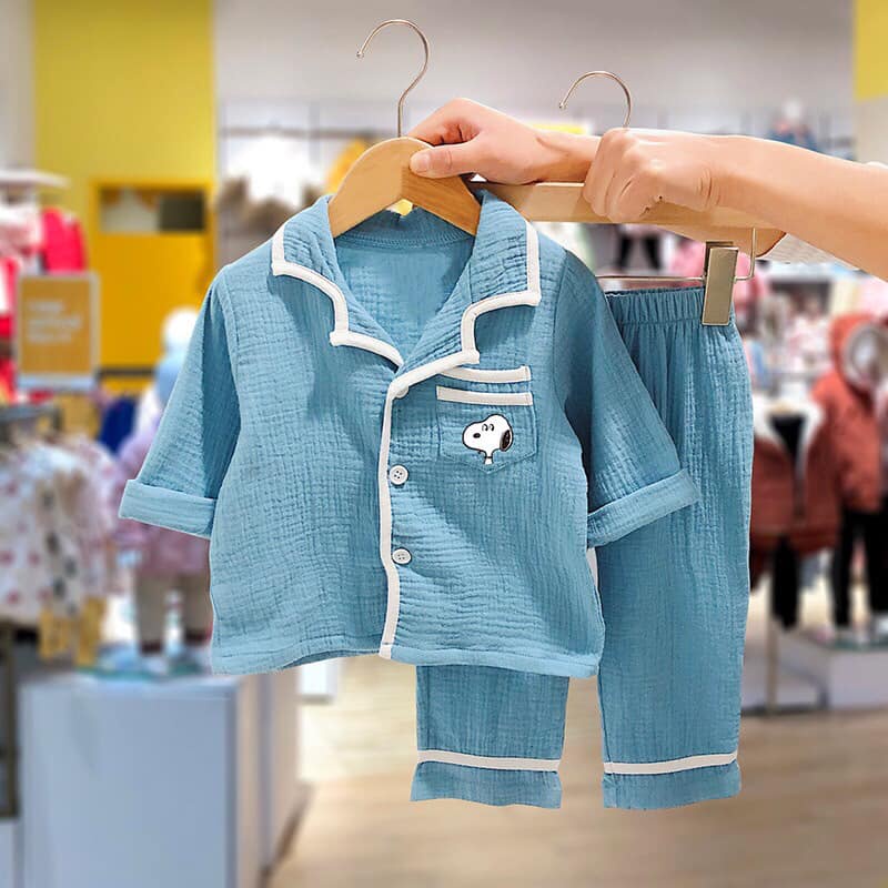 (Có Ảnh Thật) Bộ Đồ Pijama Cho Bé, Bộ Đồ Ngủ Thiết Kế Độc Đáo, Màu[Trắng,Đen,Vàng,Xanh] Chất Đũi Xốp Mềm Mát, Từ 7-30kg