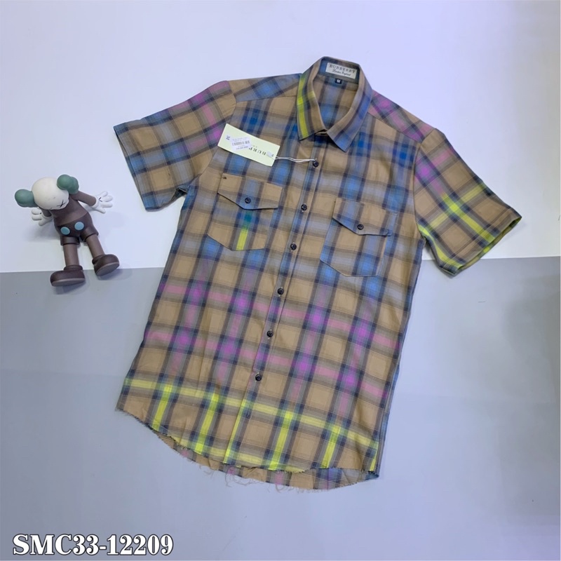 Sơ mi cộc BBR kẻ rách rưới - Sơ mi kẻ ô cực chất