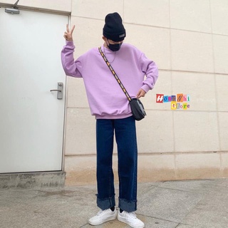 Áo Sweater Trơn Ulzzang Unisex Màu Tím Tươi Chất Nỉ Bông Cao Cấp Dáng Rộng Nam Nữ - MM