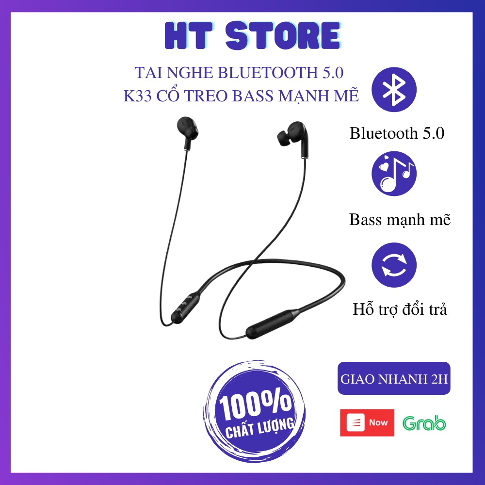 Tai Nghe Bluetooth 5.0 Không Dây Cổ Treo K33 Thể Thao Cao Cấp Êm Tai Chất Lượng Âm Thanh Nổi