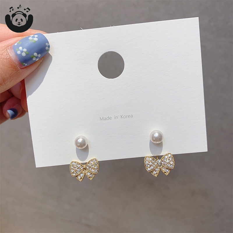 Khuyên tai hình nơ đính đá zircon đơn giản thời trang Hàn Quốc cho nữ