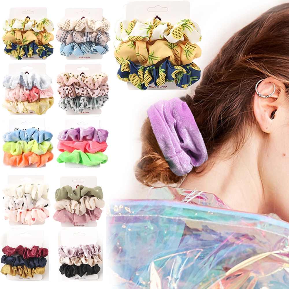 Dây Buộc Tóc Vải Nhung Họa Tiết Chấm Bi