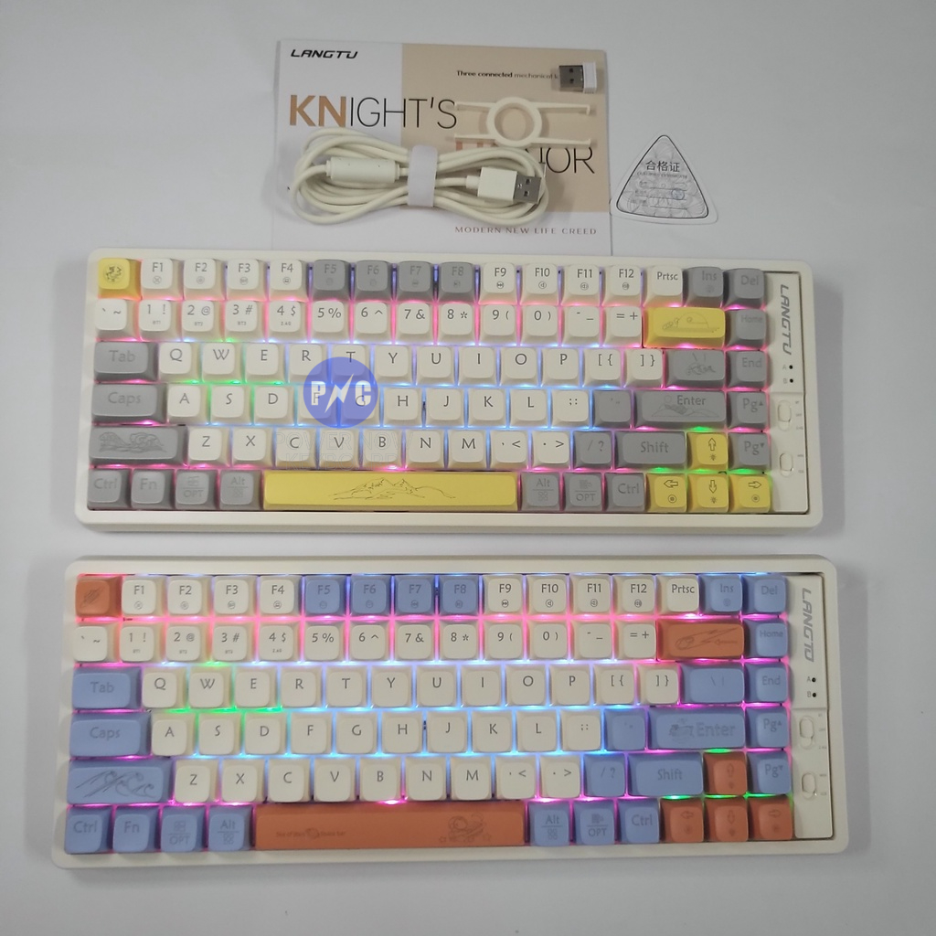 Bàn Phím Cơ HOTSWAP Langtu GK85, 85 Phím, Led Rain Bow, Custom Golden Switch. Bản Không Dây 3 Chế Độ & Type C
