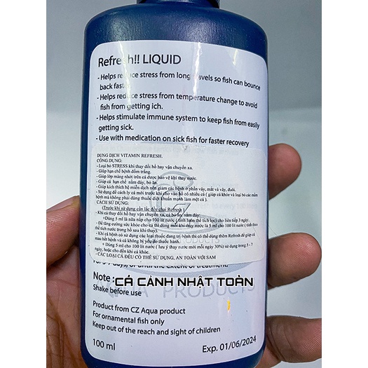 DUNG DỊCH VITAMIN REFRESH CZ THÁI LAN 100ML CHỐNG STRESS CHO CÁ CẢNH