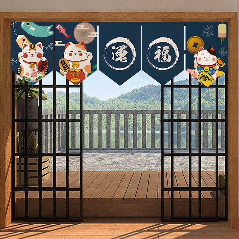 Rèm Cửa Ngắn Họa Tiết Mèo Dễ Thương Trang Trí Nhà Bếp Dịp Năm Mới