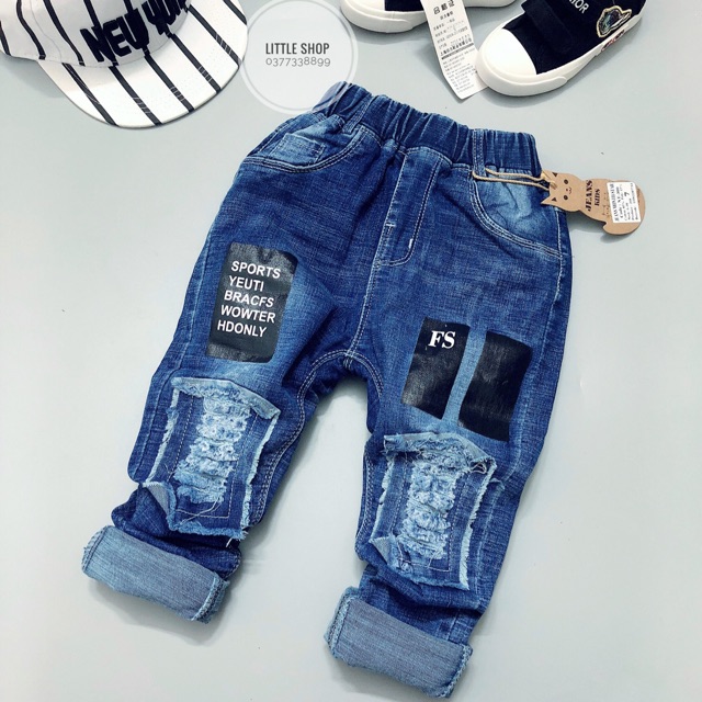 Quần jean bé trai rách đắp nổi (12-22kg)