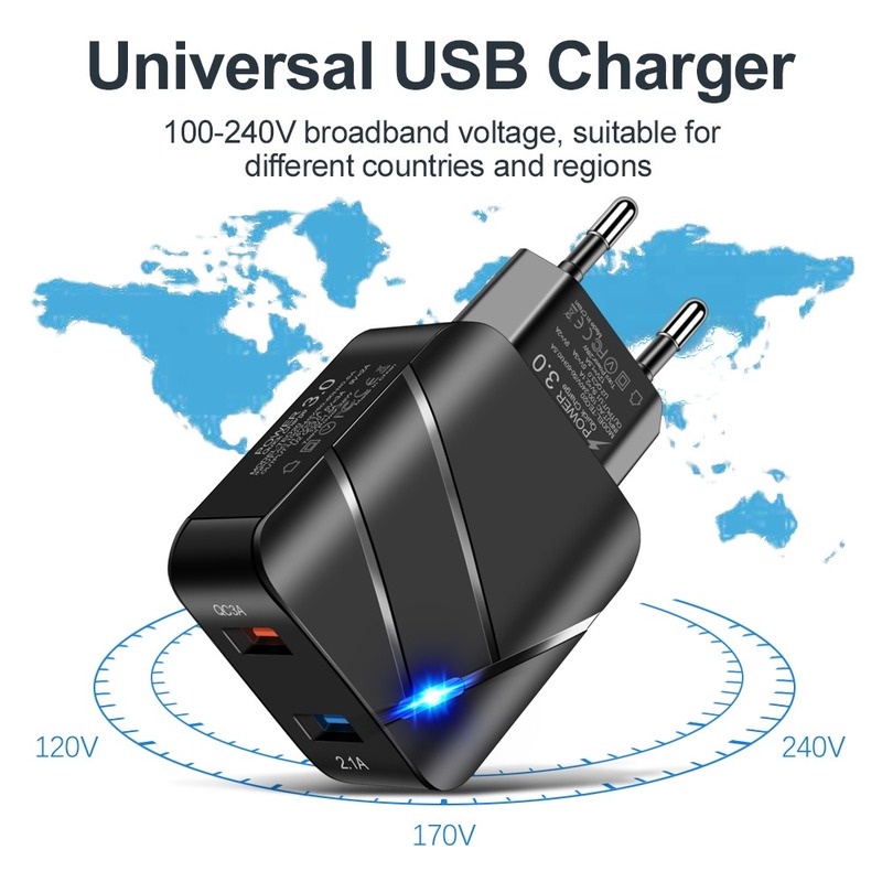 Cốc Sạc Nhanh Nhiều Cổng USB Qc3.0 + 2.1a 28W Cho Điện Thoại