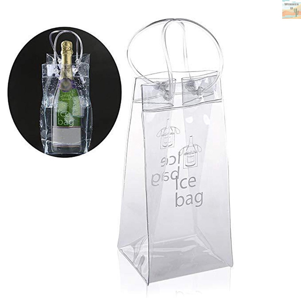 WinnerYou 2 Pack Collapsible Clear Ice Wine Bag Pouch Portable Wine Cooler Bag with Handle for Party Outdoor Champagne Cold Beer White Wine