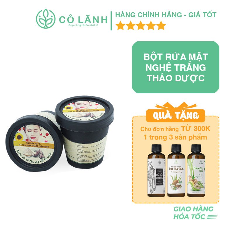 Bột rửa mặt thảo dược nghệ trắng Cỏ Lành 100G - Thay thế sữa rửa mặt cho mẹ bầu và sau sinh