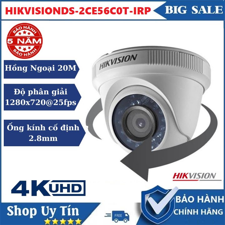 Camera Hikvision DS-2CE56C0T-IRP , Camera dành cho đầu ghi-Cảm biến High-Performance CMOS 1MP , 1280x720@25fps | BigBuy360 - bigbuy360.vn