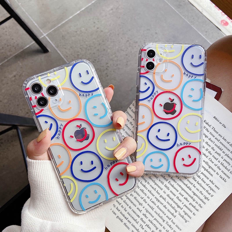 Phone Case For iPhone 12 Mini 7 8 Plus X XS XR XSMax 11 12 Pro Max Funny Smile Face Cover Clear Soft TPU Shockproof Design Cases