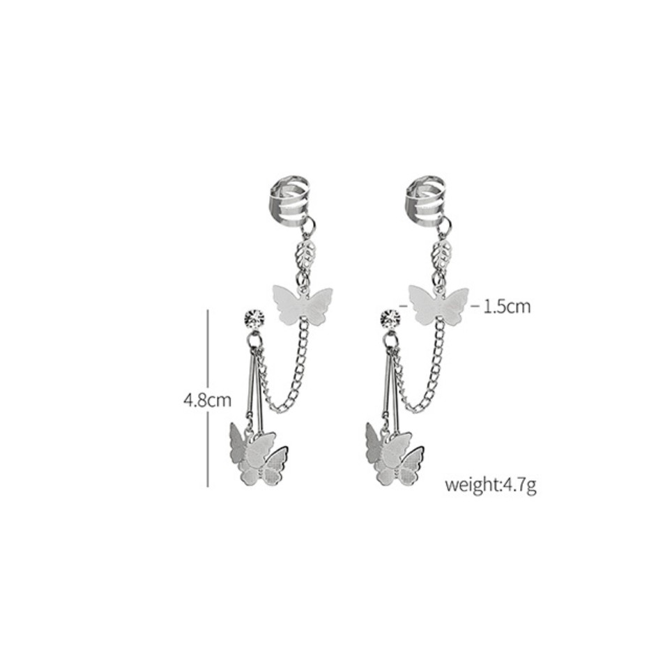 Khuyên tai đính kim song kẹp bướm punk cá tính