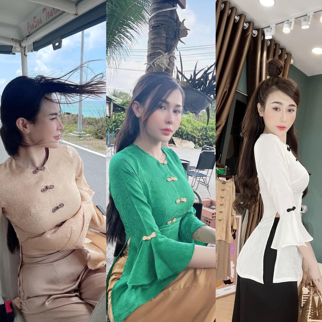 Đồ Lam Nữ Đi Chùa - Bộ Đi Lễ Vải Lụa Tay Xòe Xanh, Nâu 2022 Dành Cho Phật Tử Nữ Xinh Xắn - M-AL041