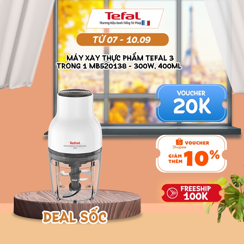 [Mã ELTF11 giảm 8% đơn 500K] Máy xay thực phẩm Tefal 3 trong 1 MB520138 - 300W, 400mL