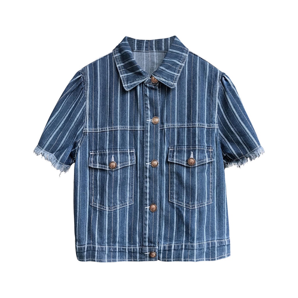 Áo Sơ Mi denim Tay Ngắn Thời Trang Dành Cho Nữ