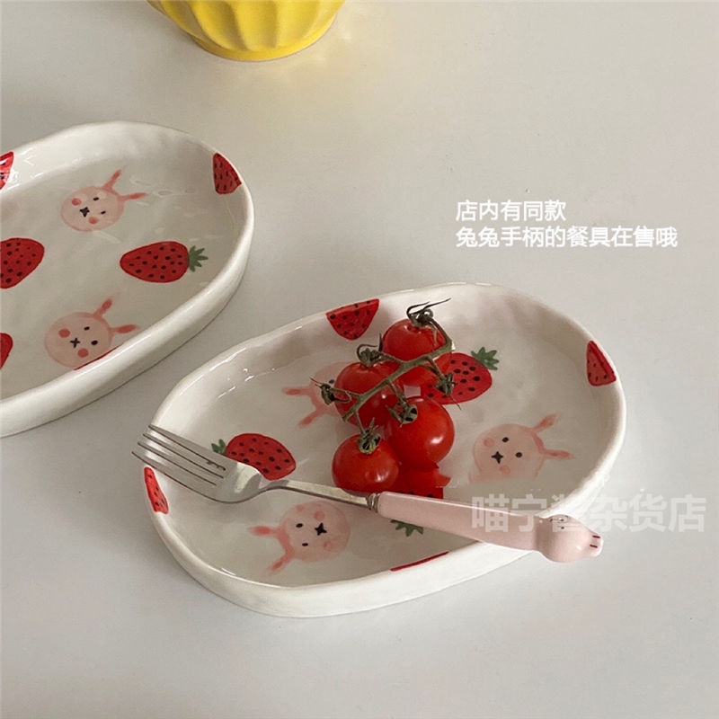 Đĩa Sứ Đựng Thức Ăn Tráng Miệng Họa Tiết Búa Đập Bênh Thủ Công Sáng Tạo Dễ Thương Niche