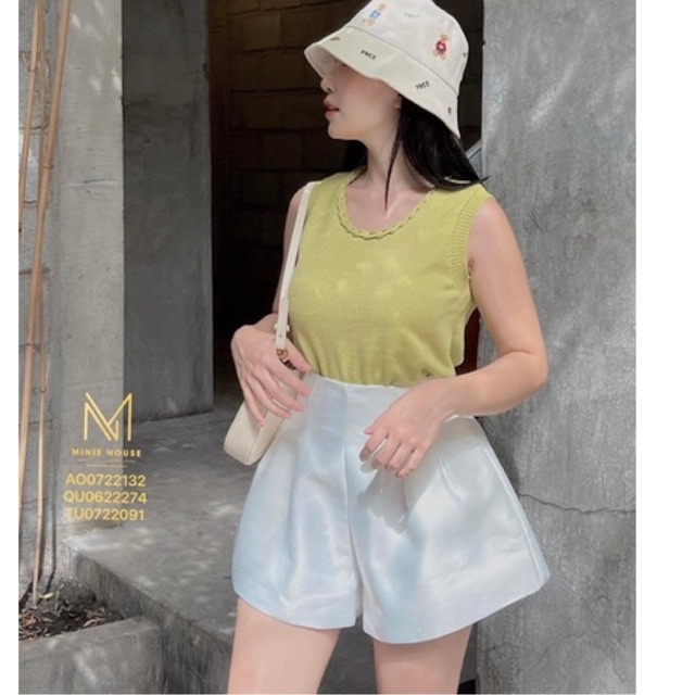 Áo len dệt kim sát nách cổ viền bính minie màu xanh bơ hottrend cute thời thượng