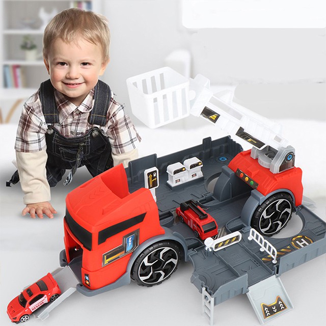 [FREESHIP❤️] Xe Đồ Chơi Chứa Xe Chữa Cháy Quân Sự Kèm Cầu Trượt 3 Màu Lựa Chọn