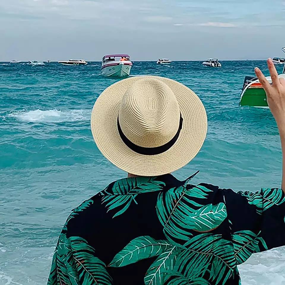 Mũ cói phớt nam - Fedora Black - vành rộng nơ đen