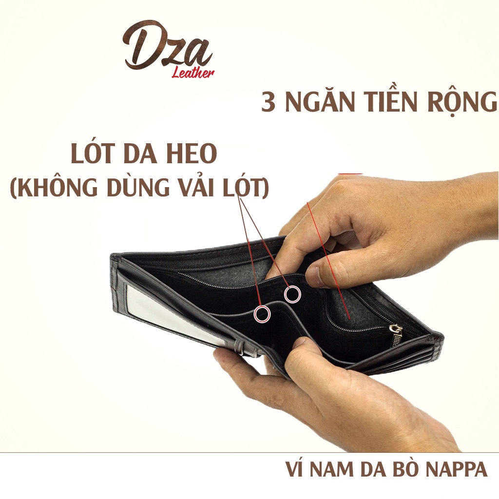 Ví nam da bò nappa cao cấp da mềm mịn, trong lót da heo, bóp nam da bò thật độ bền cao Dza leather