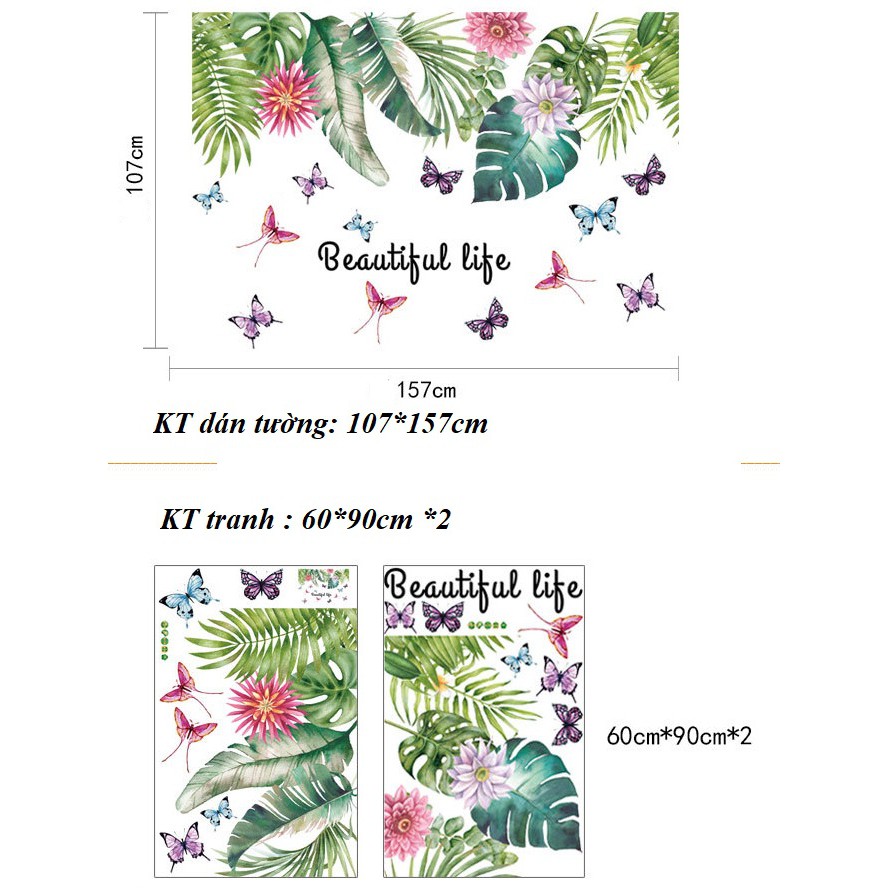DECAL TRANH DÁN TƯỜNG BỘ LÁ MUÔN MÀU BEAUTIFUL LIFE TRANG TRÍ DECOR PHÒNG NGỦ- TRANH TRÍ PHÒNG KHÁCH
