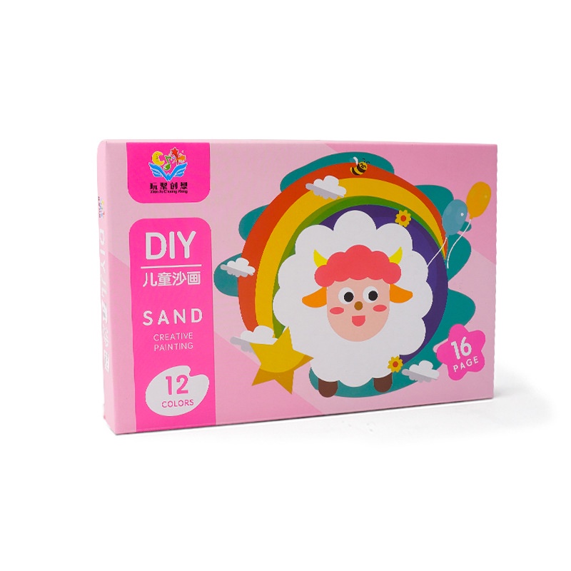 Bộ 16 tranh cát kích thước 21x14cm kèm 12 ống màu và khay hứng cát cho bé