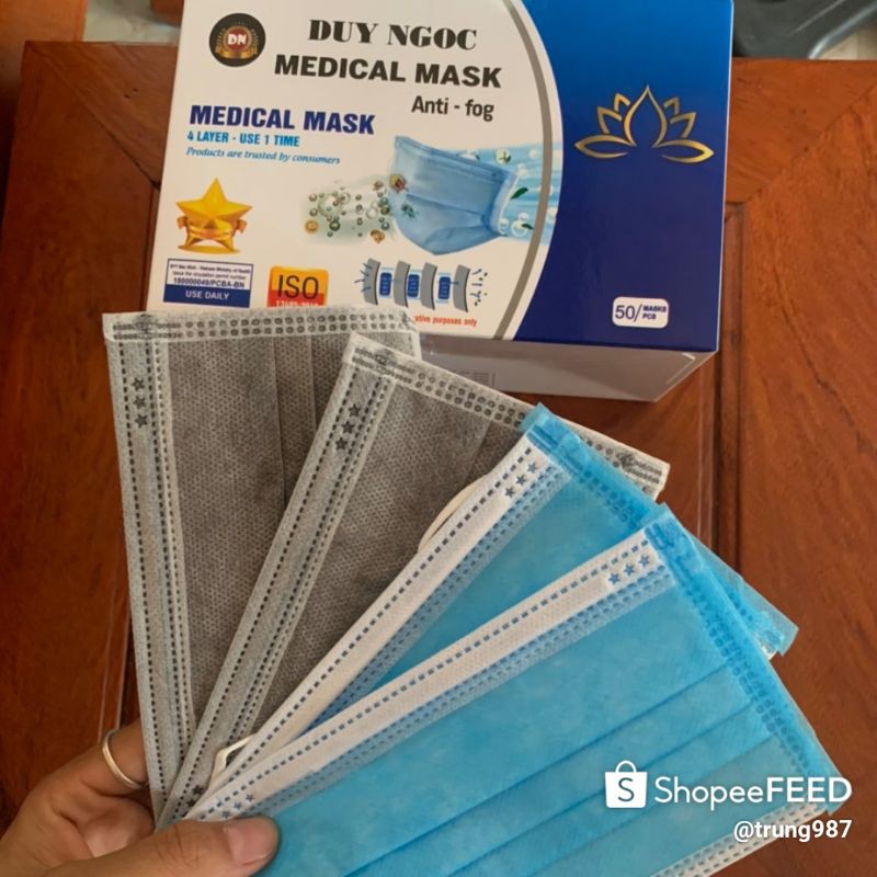 Khẩu trang kháng khuẩn 😷Freeship😷 Duy Ngọc Xanh/Xám/Đen/Trắng 4 Lớp Cao Cấp (50C) | BigBuy360 - bigbuy360.vn