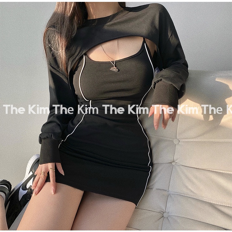 Set 2 món váy body 2 dây dáng ngắn - áo nửa thân trên ngực , bộ váy ôm sát người The Kim SV130 | BigBuy360 - bigbuy360.vn