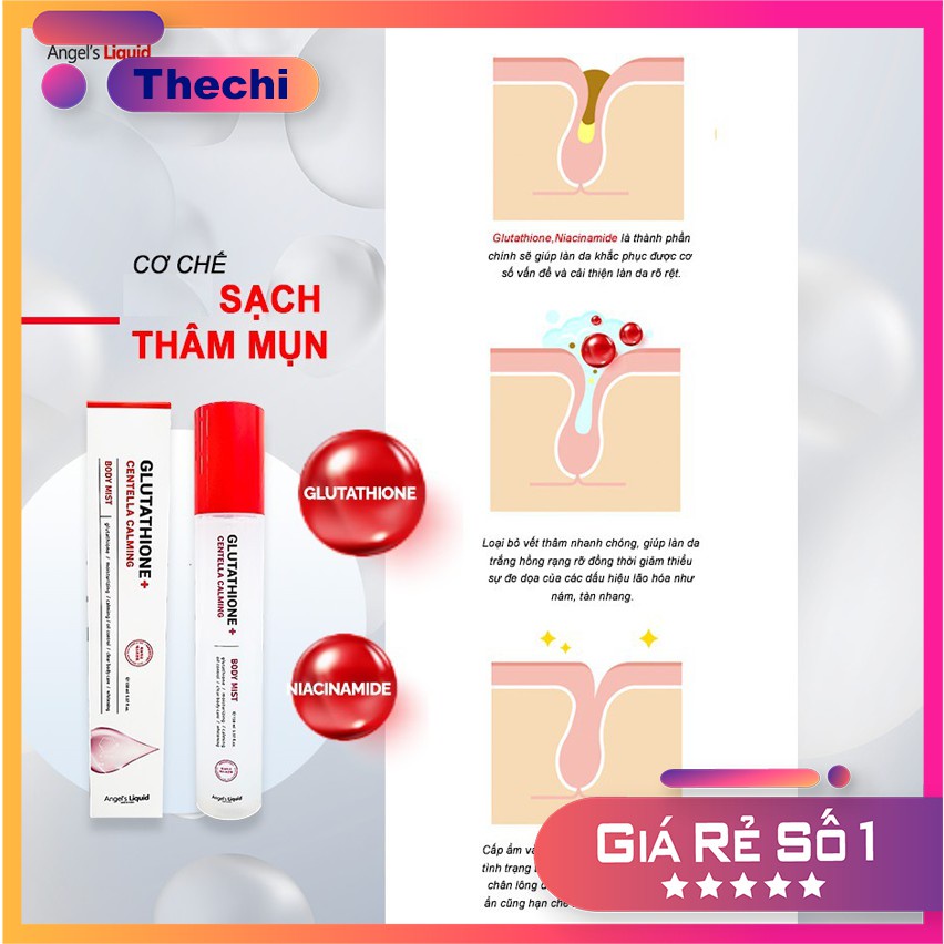 Xịt giảm mụn lưng, dưỡng trắng cơ thể Angel's Liquid Glutathione Plus Centella Calming Body Mist 150ml | BigBuy360 - bigbuy360.vn